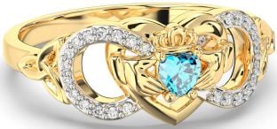 Diamond Topaz Gold Infinity Claddagh Heart Celtic Trinity Knot Ring