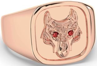 Men's Garnet Rose Gold Silver Celtic Wolf Signet Ring Mens Ladies Unisex