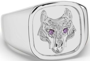 Men's Alexandrite Silver Celtic Wolf Signet Ring Mens Ladies Unisex