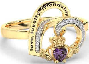 Diamond Alexandrite Gold Irish Claddagh "Love, Loyalty, & Friendship" Heart Ring