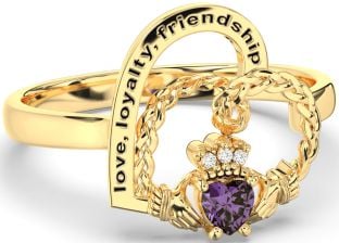 Diamond Alexandrite Gold Silver Irish Claddagh "Love, Loyalty, & Friendship" Heart Ring