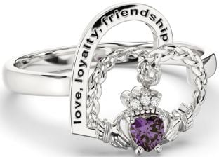 Diamond Alexandrite Silver Irish Claddagh "Love, Loyalty, & Friendship" Heart Ring