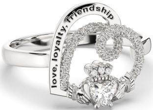 Diamond White Gold Irish "Love, Loyalty, & Friendship" Heart Claddagh Ring