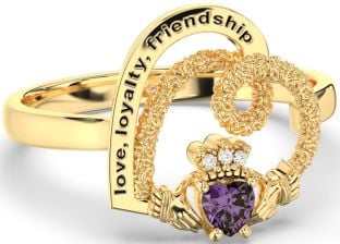 Diamond Alexandrite Gold Irish "Love, Loyalty, & Friendship" Heart Claddagh Ring