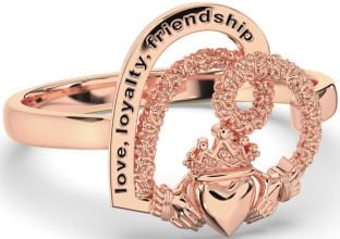 Rose Gold Silver Heart Claddagh Irish "Love, Loyalty, & Friendship" Ring