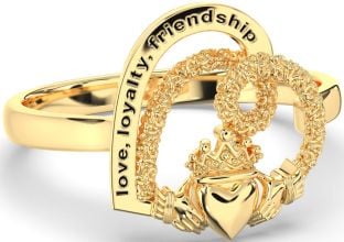 Gold Silver Heart Claddagh Irish "Love, Loyalty, & Friendship" Ring