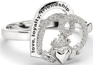 Silver Heart Claddagh Irish "Love, Loyalty, & Friendship" Ring