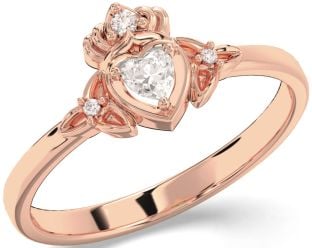 Diamond Rose Gold Silver Claddagh Celtic Trinity Knot Ring