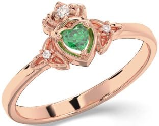 Diamond Emerald Rose Gold Silver Claddagh Celtic Trinity Knot Ring