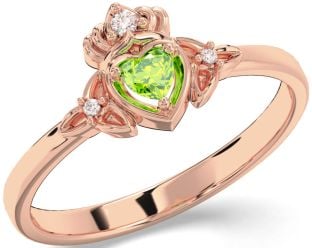 Diamond Peridot Rose Gold Silver Claddagh Celtic Trinity Knot Ring