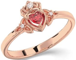 Diamond Ruby Rose Gold Silver Claddagh Celtic Trinity Knot Ring