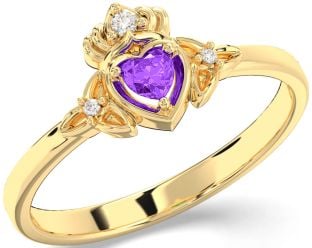 Diamond Amethyst Gold Silver Claddagh Celtic Trinity Knot Ring