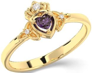 Diamond Alexandrite Gold Silver Claddagh Celtic Trinity Knot Ring