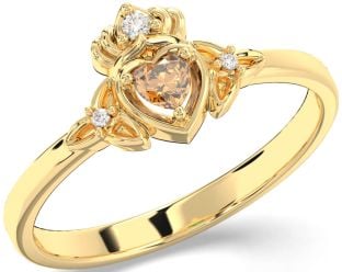 Diamond Citrine Gold Silver Claddagh Celtic Trinity Knot Ring