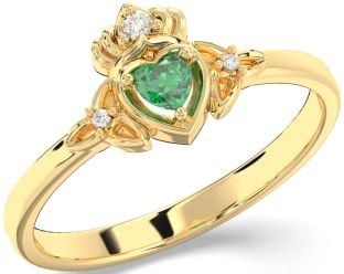 Diamond Emerald Gold Silver Claddagh Celtic Trinity Knot Ring