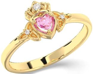 Diamond Pink Tourmaline Gold Silver Claddagh Celtic Trinity Knot Ring