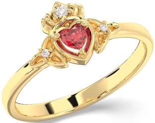 Diamond Ruby Gold Silver Claddagh Celtic Trinity Knot Ring