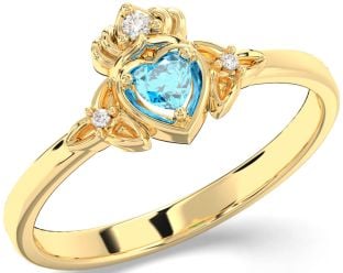 Diamond Topaz Gold Silver Claddagh Celtic Trinity Knot Ring