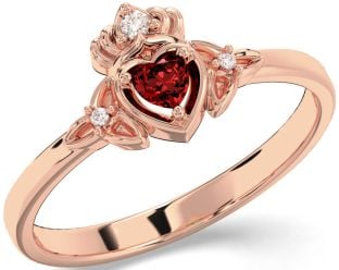 Diamant Granat Rose Gold Claddagh keltisch Dreieinigkeit Knoten Ring