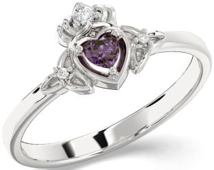 Diamant Alexandrite Hvit Gull Claddagh Celtic Treenighet Knute Ringe