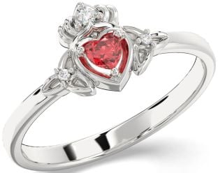 Diamant Ruby Biele Zlato Claddagh keltský Trojica Uzol Prsteň