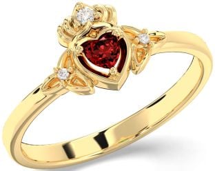 Diamant Granat Guld Claddagh Keltiskt Treenighet Knut Ringa