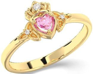 Diamant Roze Toermalijn Goud Claddagh Keltisch Drie-eenheid Knoop Ring