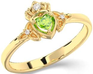 Diamond Peridot Gold Claddagh Celtic Trinity Knot Ring