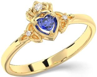 Diamond Sapphire Gold Claddagh Celtic Trinity Knot Ring