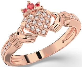 Diamond Ruby Rose Gold Silver Claddagh Ring