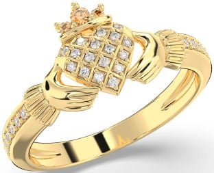 Diamond Citrine Gold Claddagh Ring