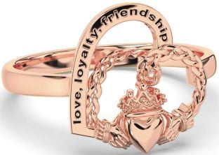 Rose Gold Silver Heart Claddagh Irish "Love, Loyalty, & Friendship" Ring