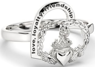 Silver Heart Claddagh Irish "Love, Loyalty, & Friendship" Ring