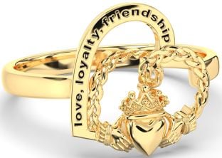 Gold Heart Claddagh Irish "Love, Loyalty, & Friendship" Ring