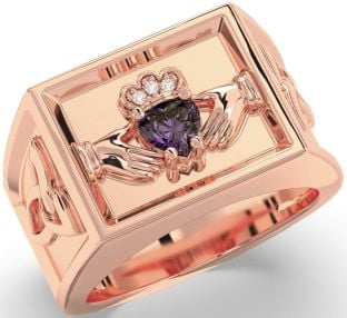 Diamond Alexandrite Rose Gold Silver Celtic Claddagh Trinity Knot Ring Mens Ladies Unisex