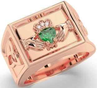 Diamond Emerald Rose Gold Silver Celtic Claddagh Trinity Knot Ring Mens Ladies Unisex