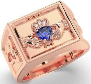 Diamond Sapphire Rose Gold Silver Celtic Claddagh Trinity Knot Ring Mens Ladies Unisex