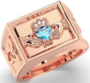 Diamond Topaz Rose Gold Silver Celtic Claddagh Trinity Knot Ring Mens Ladies Unisex