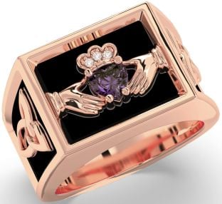 Diamond Alexandrite Rose Gold Silver Black Rhodium Celtic Claddagh Trinity Knot Ring Mens Ladies Unisex