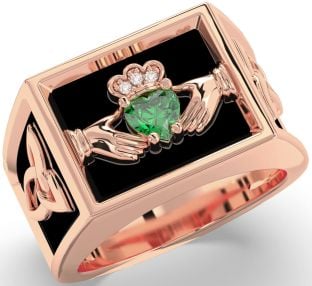 Diamond Emerald Rose Gold Silver Black Rhodium Celtic Claddagh Trinity Knot Ring Mens Ladies Unisex