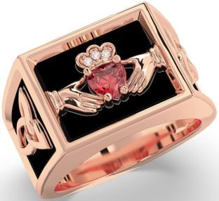 Diamond Ruby Rose Gold Silver Black Rhodium Celtic Claddagh Trinity Knot Ring Mens Ladies Unisex