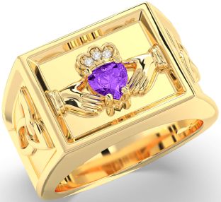 Diamond Amethyst Gold Silver Celtic Claddagh Trinity Knot Ring Mens Ladies Unisex