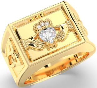 Diamond Gold Silver Celtic Claddagh Trinity Knot Ring Mens Ladies Unisex