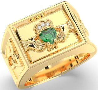 Diamond Emerald Gold Silver Celtic Claddagh Trinity Knot Ring Mens Ladies Unisex