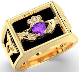 Diamond Amethyst Gold Silver Black Rhodium Celtic Claddagh Trinity Knot Ring Mens Ladies Unisex