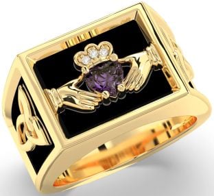 Diamond Alexandrite Gold Silver Black Rhodium Celtic Claddagh Trinity Knot Ring Mens Ladies Unisex