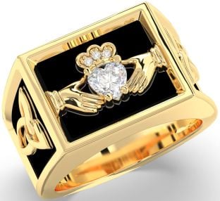 Diamond Gold Silver Black Rhodium Celtic Claddagh Trinity Knot Ring Mens Ladies Unisex