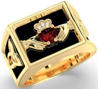 Diamond Garnet Gold Silver Black Rhodium Celtic Claddagh Trinity Knot Ring Mens Ladies Unisex