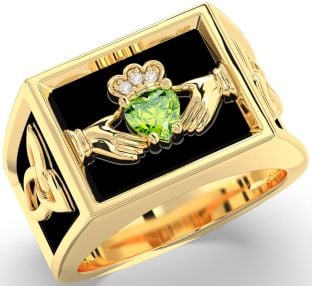 Diamond Peridot Gold Silver Black Rhodium Celtic Claddagh Trinity Knot Ring Mens Ladies Unisex