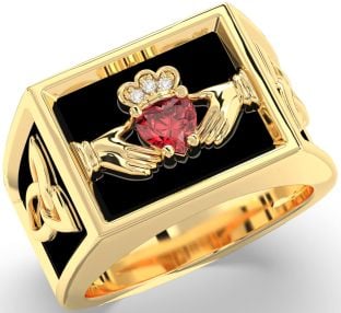 Diamond Ruby Gold Silver Black Rhodium Celtic Claddagh Trinity Knot Ring Mens Ladies Unisex